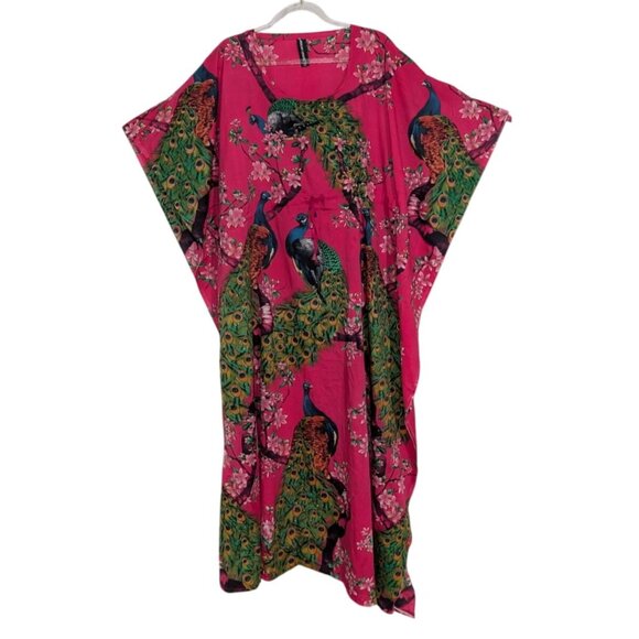 American Leisure Peacock Muumuu Womens Free Size Pink Lightweight Oversized - Picture 1 of 11